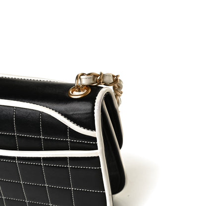 Chanel Caviar Square Stitched Small Flap Black White 16 of 19