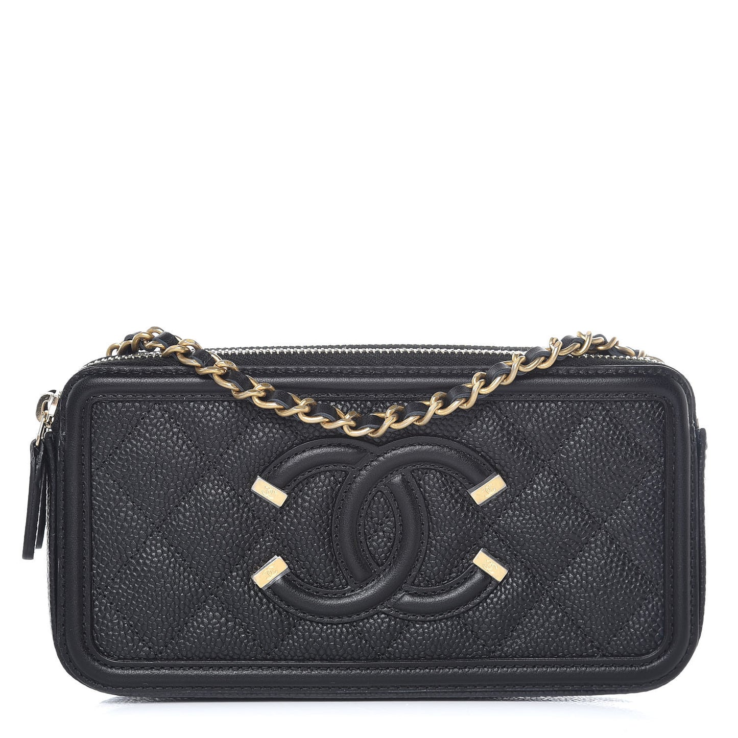 Caviar Quilted CC Filigree Clutch With Chain Black