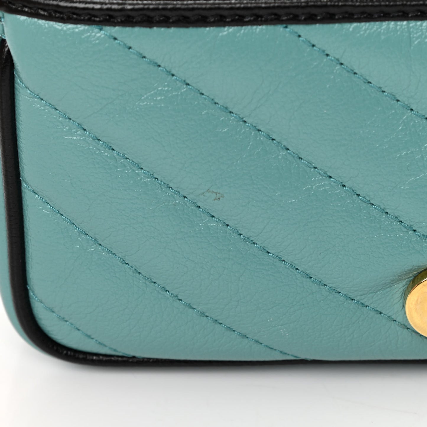 Azalea Calfskin Enamel Matelasse Diagonal Super Mini Torchon GG Marmont Shoulder Bag Butter Dusty Azure Black Electric Blue