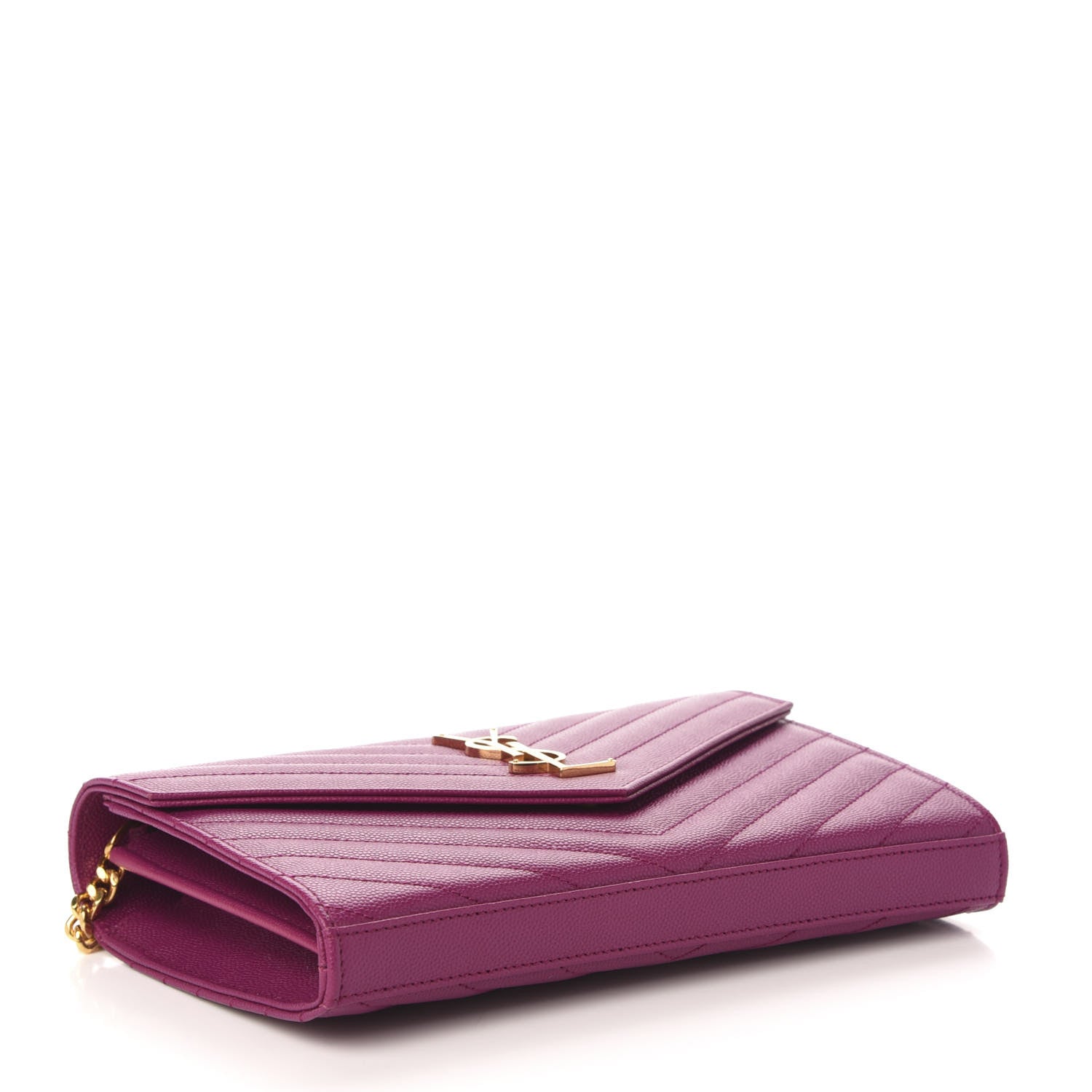 Saint Laurent Grain De Poudre Matelasse Chevron Monogram Chain Wallet Dark Grape 4 of 10