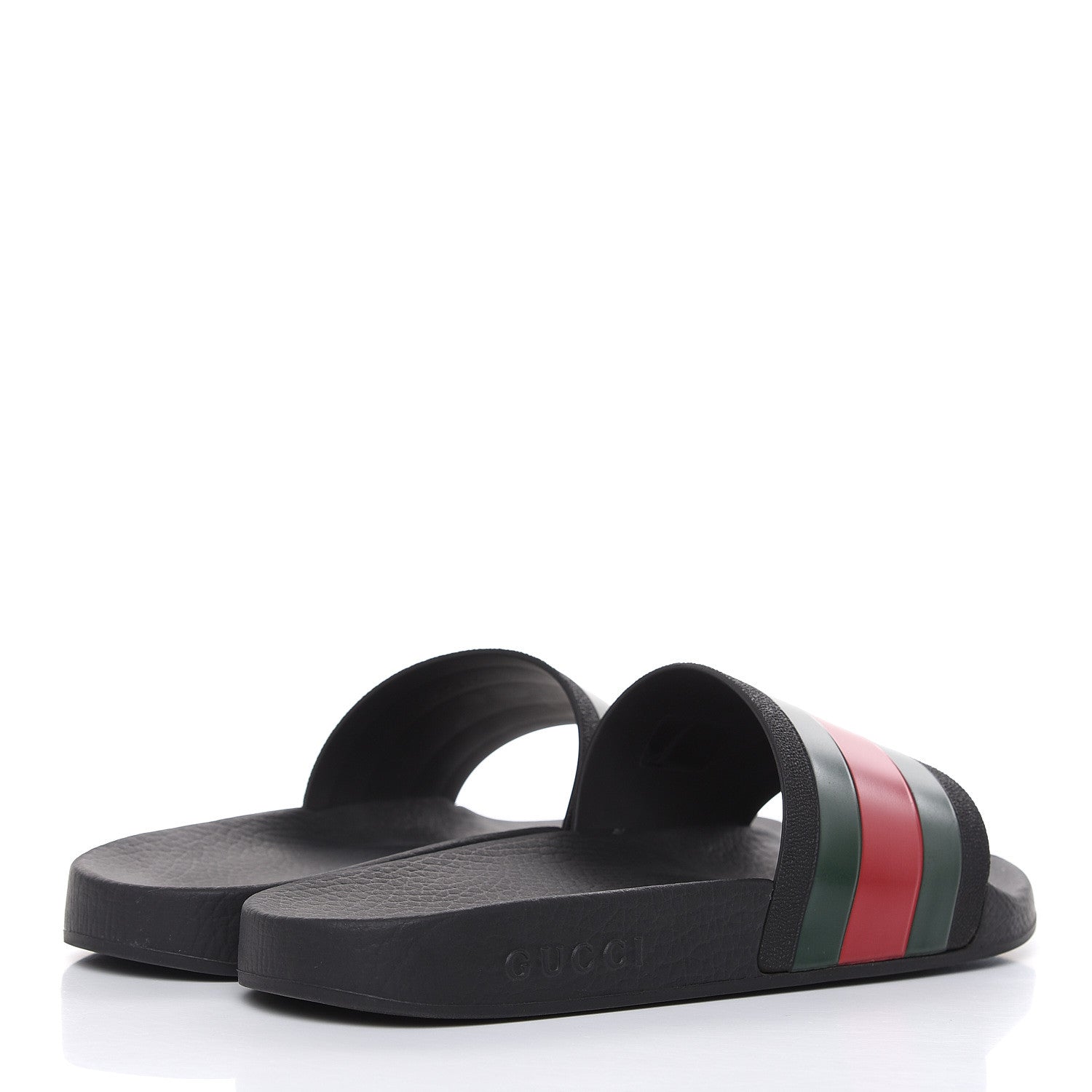 Gucci Rubber Web Mens Pool Slide Sandals 8 Black Green Red 4 of 9