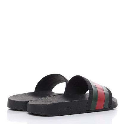 Gucci Rubber Web Mens Pool Slide Sandals 8 Black Green Red 4 of 9
