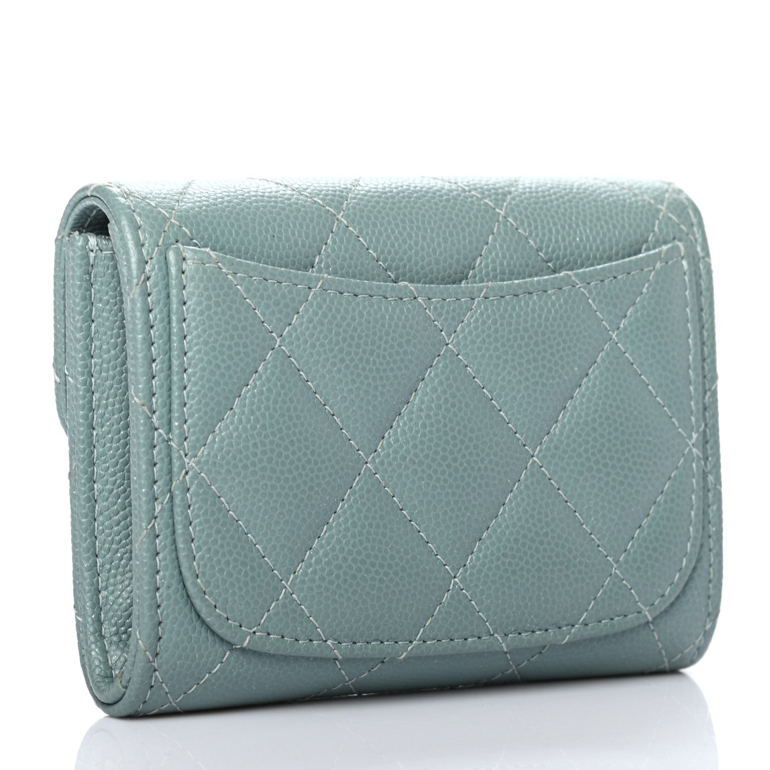 Chanel Iridescent Caviar Quilted Flap Card Holder Wallet Light Blue 3 of 7