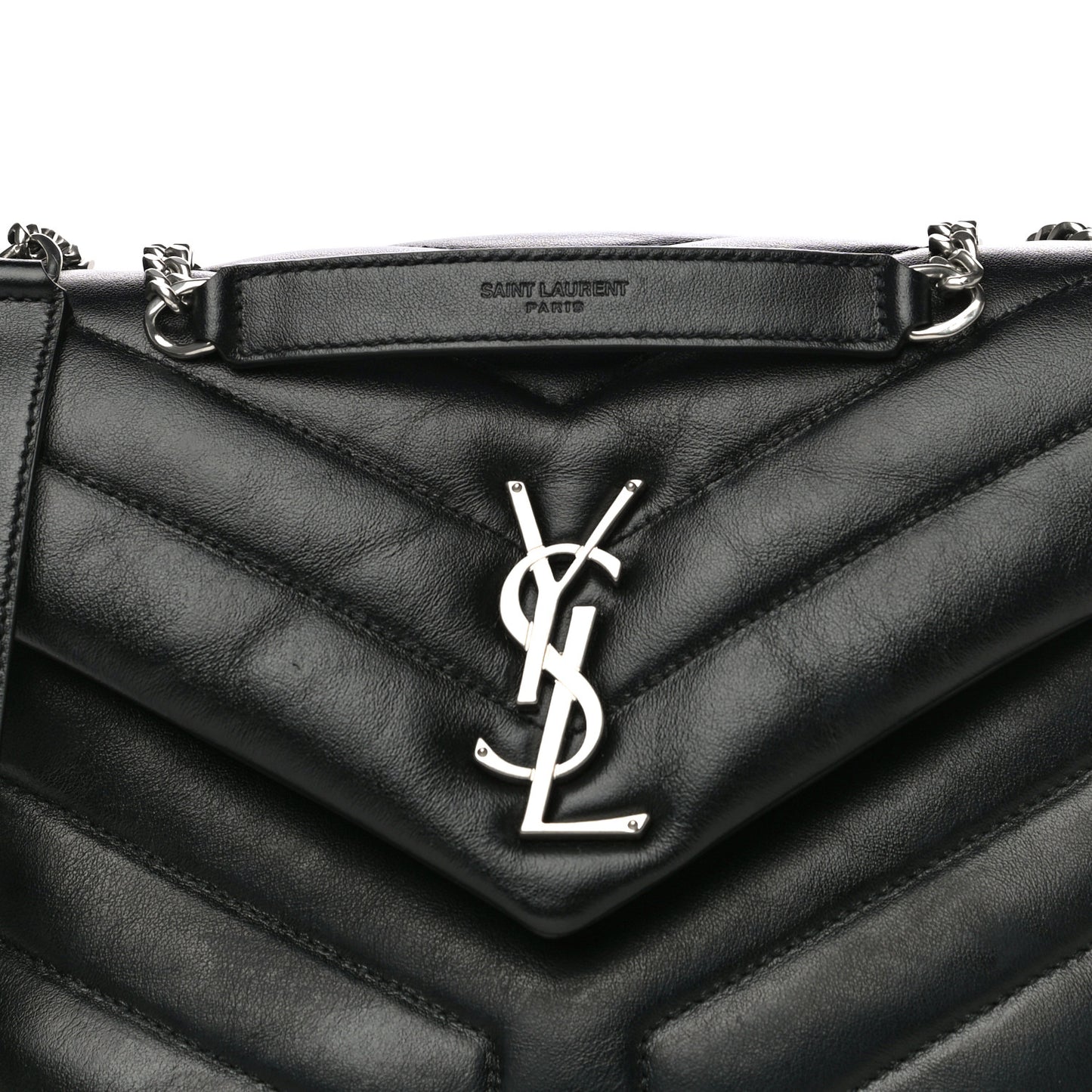 Calfskin Y Quilted Monogram Small Loulou Chain Satchel Black