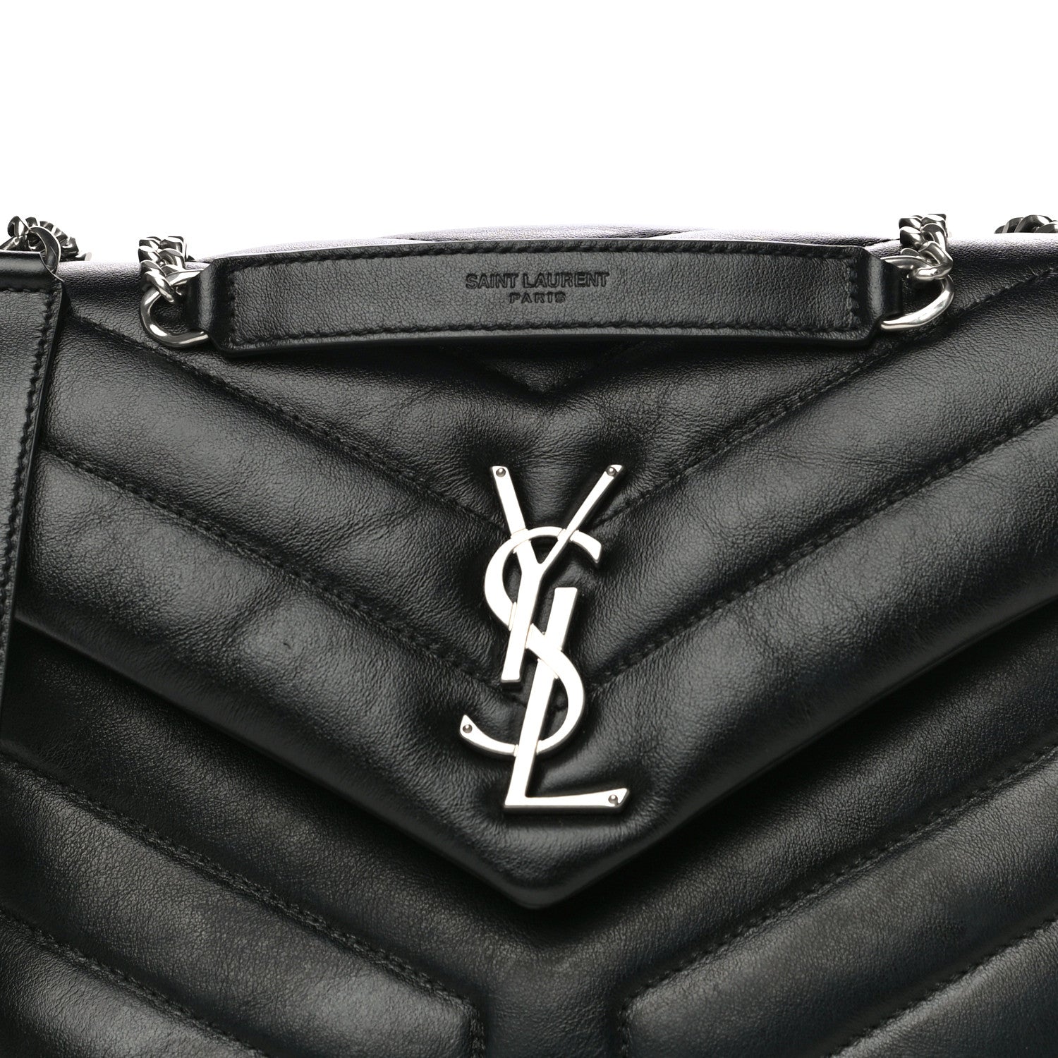 Saint Laurent Calfskin Y Quilted Monogram Small Loulou Chain Satchel Black 8 of 13