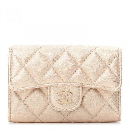 Chanel Metallic Lambskin Quilted Flap Card Holder Wallet Gold 1 of 9