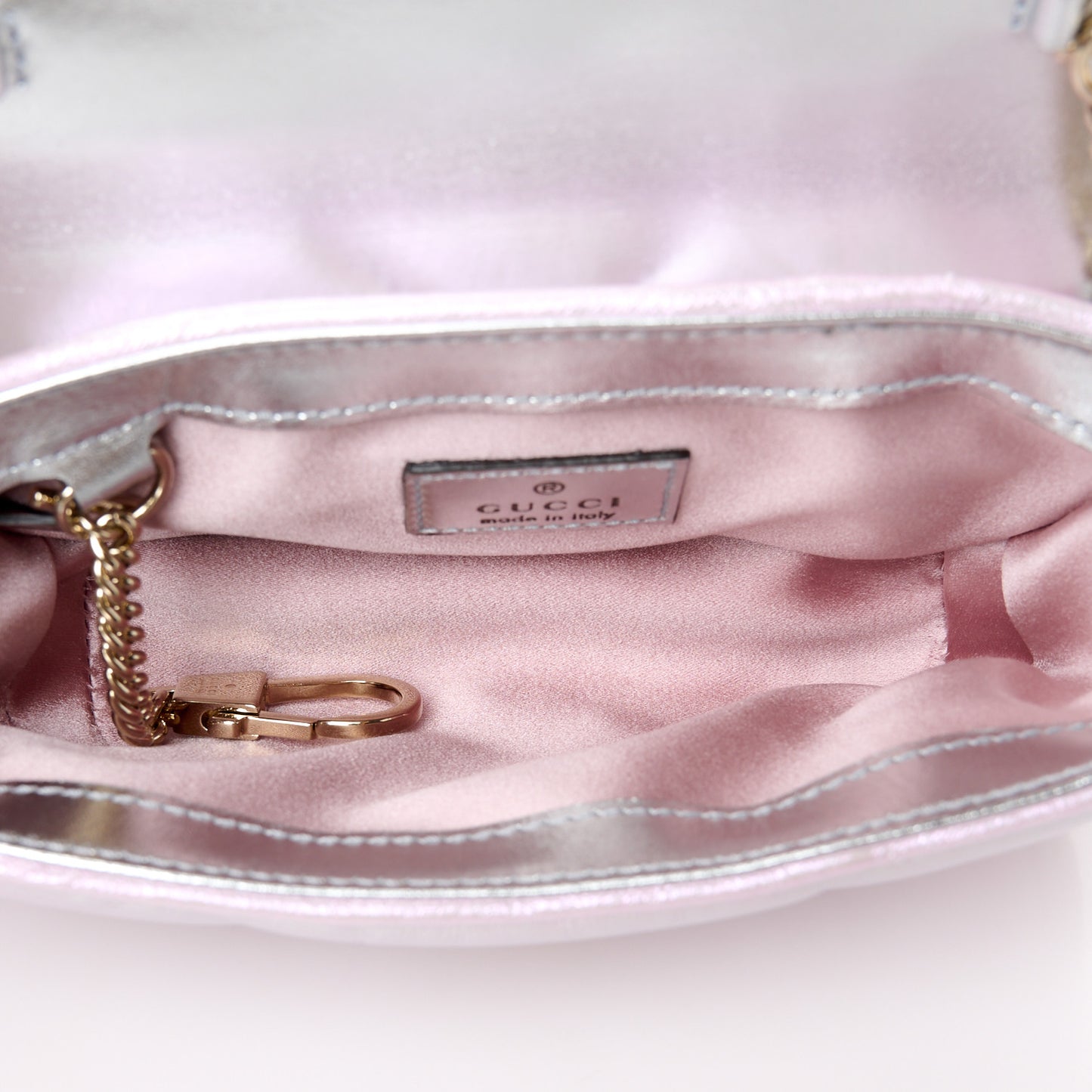 Iridescent Nappa Chevron Matelasse Super Mini GG Marmont Shoulder Bag Iridescent Escape Pink