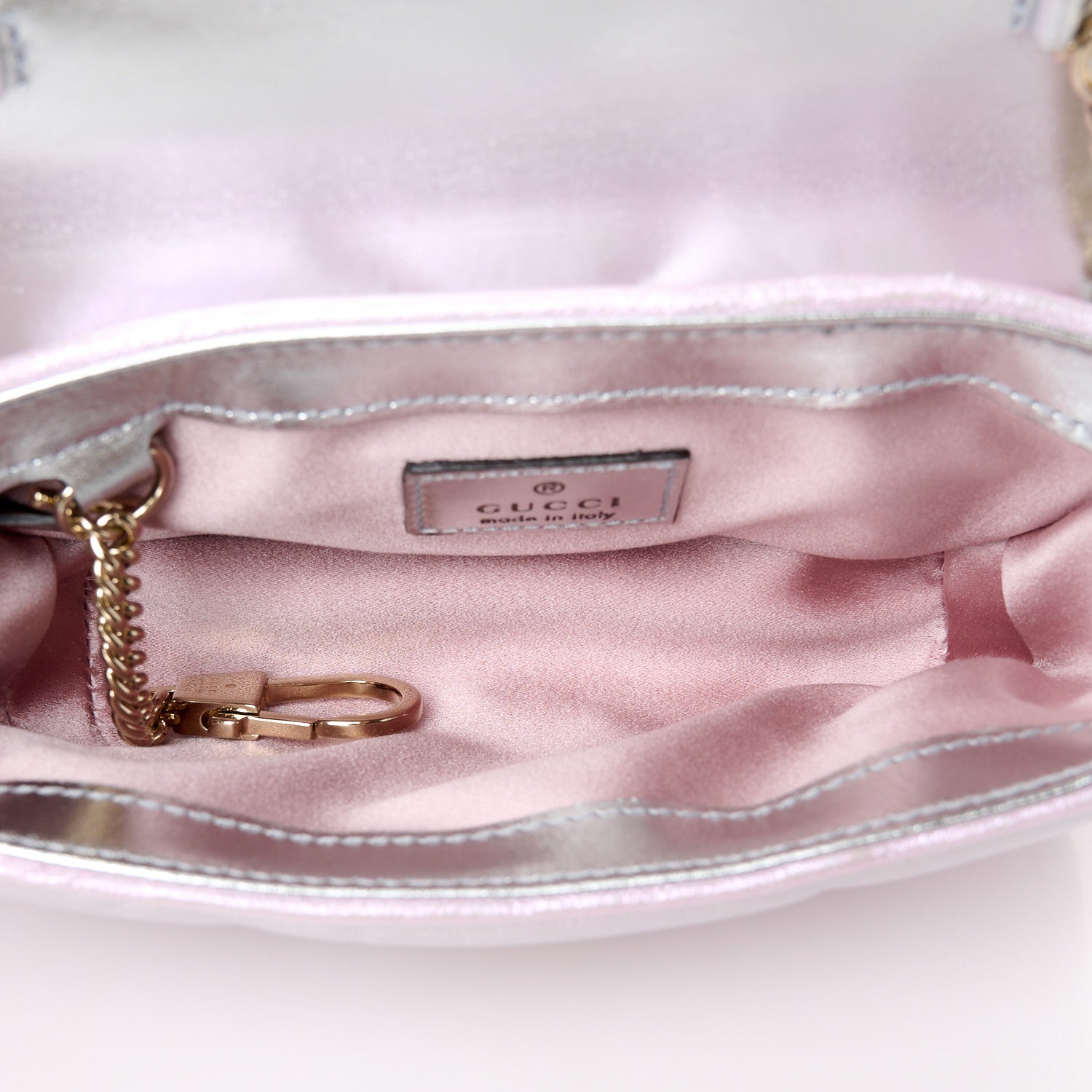 Gucci Iridescent Nappa Chevron Matelasse Super Mini GG Marmont Shoulder Bag Iridescent Escape Pink 5 of 11
