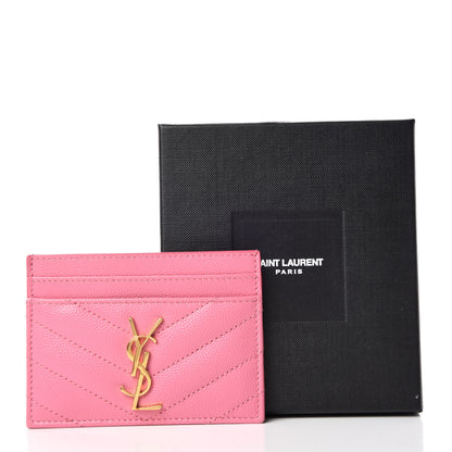 Saint Laurent Grain De Poudre Matelasse Chevron Monogram Credit Card Case Indian Pink 10 of 10