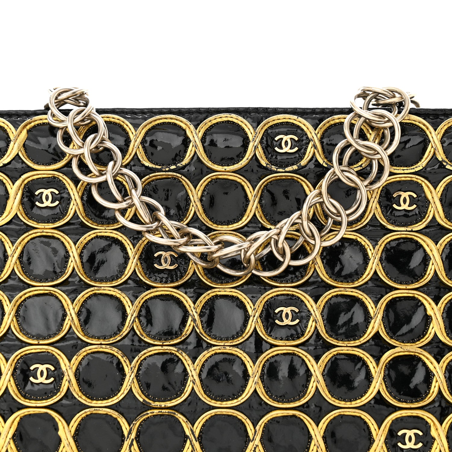 Chanel Patent Embroidered Clutch With Chain Black Gold 8 of 14