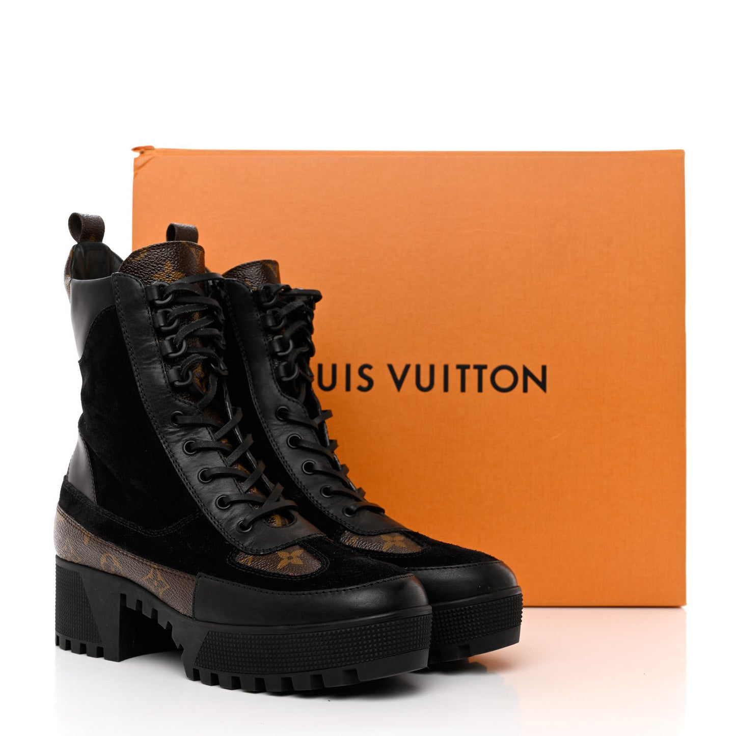 Suede Calfskin Monogram Laureate Platform Desert Boots 39.5 Black
