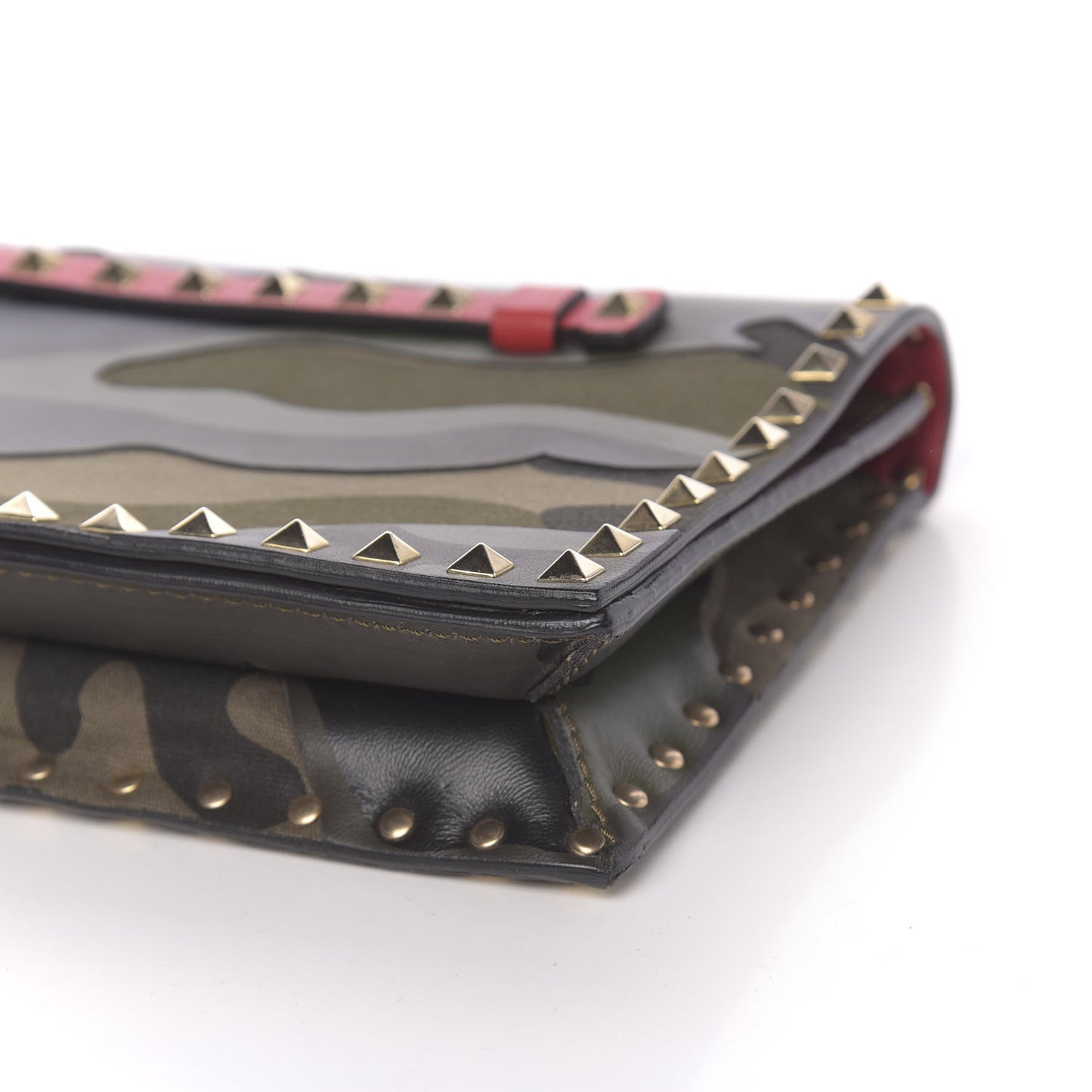 Nappa Canvas Camouflage Rockstud Wristlet Clutch Verde Rouge
