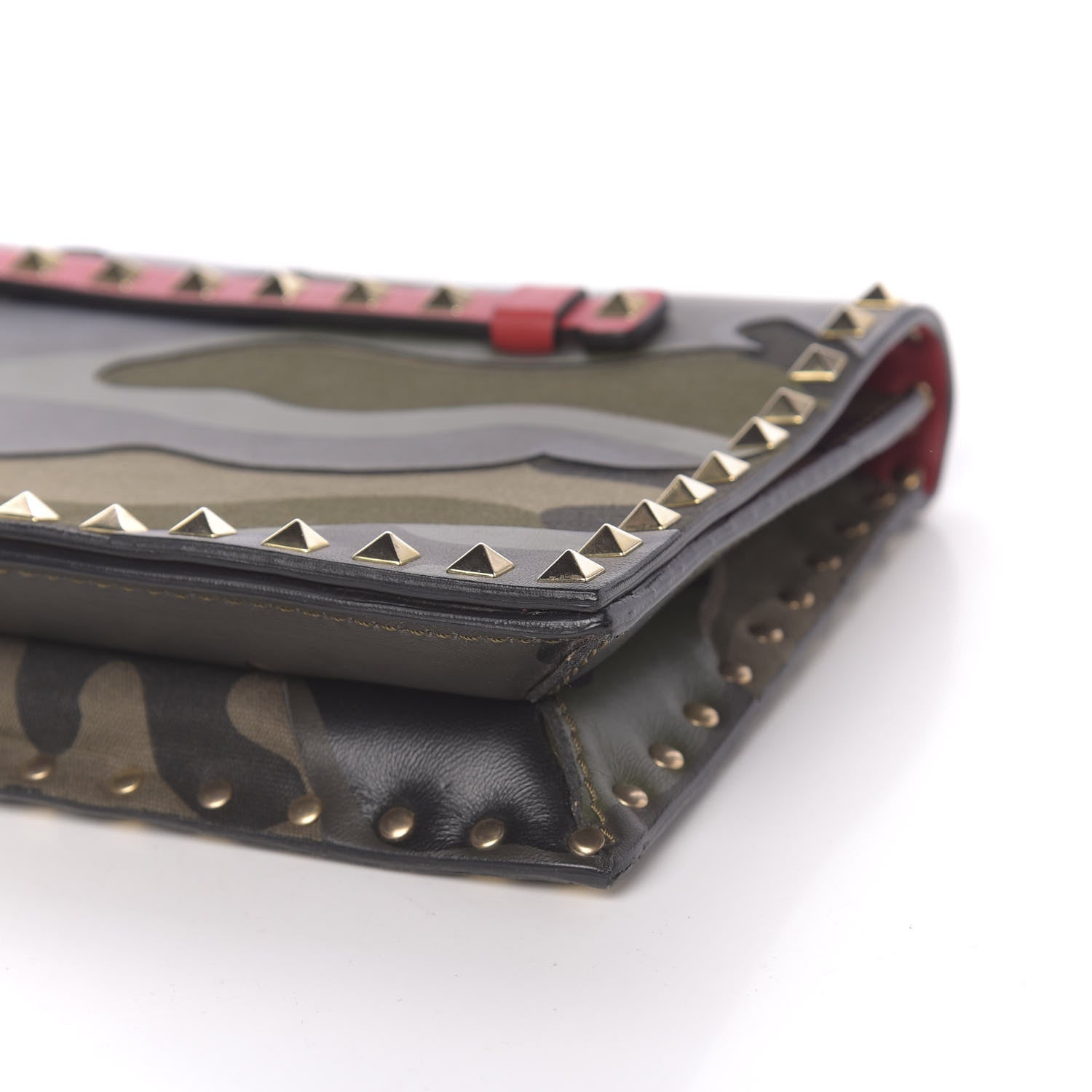 Valentino Garavani Nappa Canvas Camouflage Rockstud Wristlet Clutch Verde Rouge 8 of 8