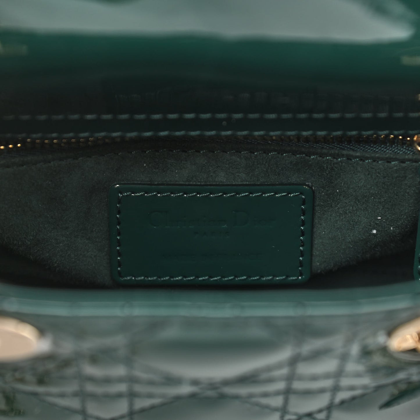 Patent Cannage Mini Lady Dior Pine Green