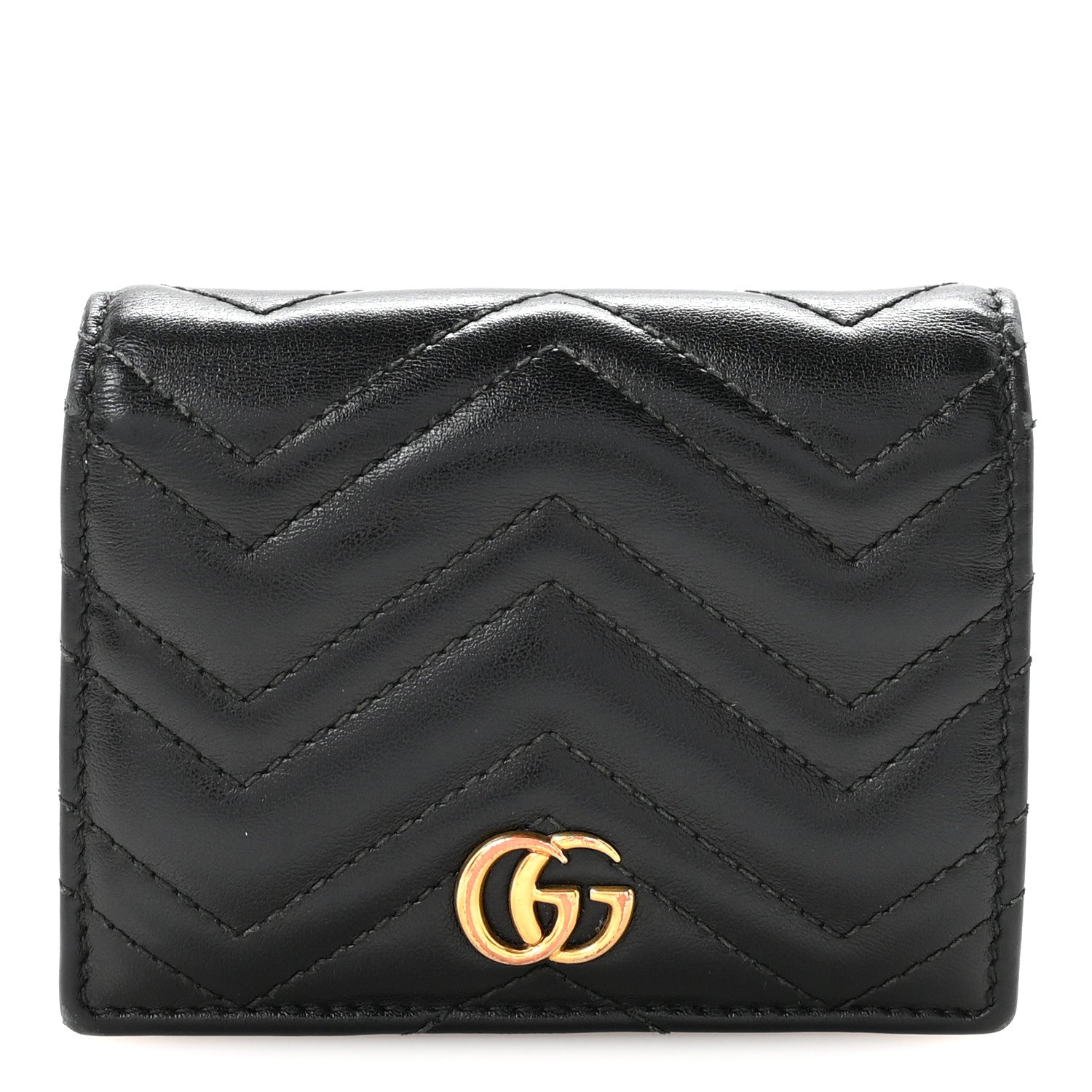 Gucci Calfskin Matelasse GG Marmont Card Case Wallet Black 1 of 7