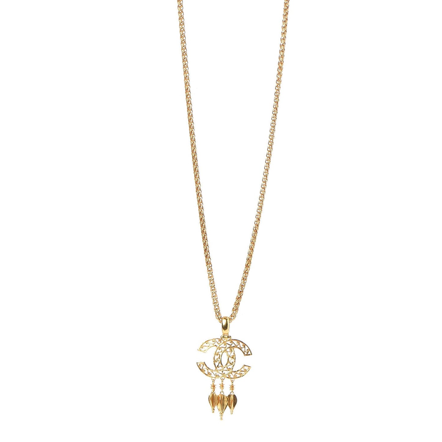 Fretwork CC Spindles Long Necklace Gold