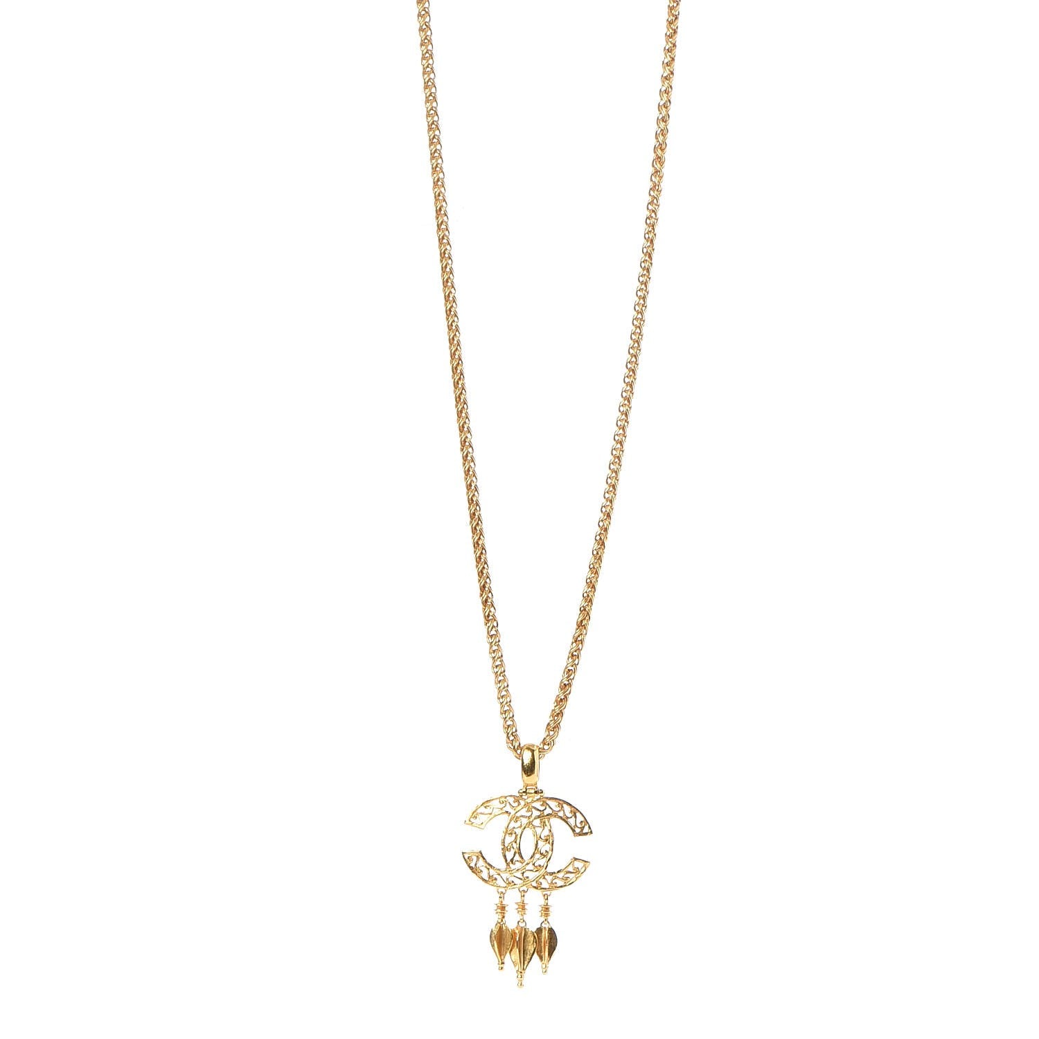 Chanel Fretwork CC Spindles Long Necklace Gold 1 of 6