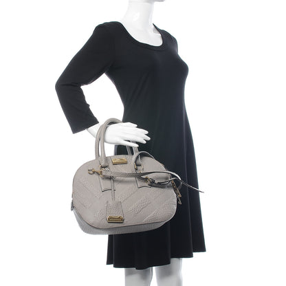 Burberry Heritage Grain Check Embossed Small Orchard Bowling Bag Pale Grey 3 of 17