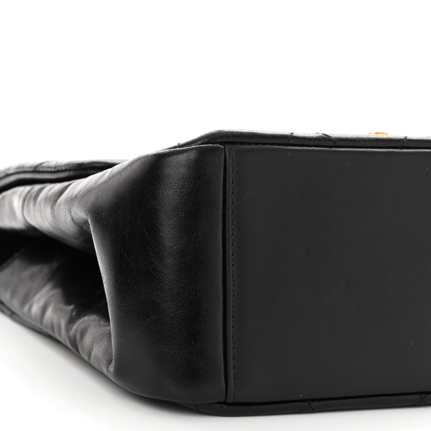Glazed Calfskin Quilted Medium Gold Bar Top Handle Flap Black
