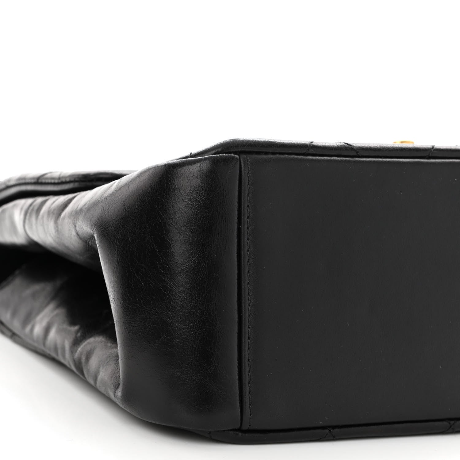 Chanel Glazed Calfskin Quilted Medium Gold Bar Top Handle Flap Black 9 of 12