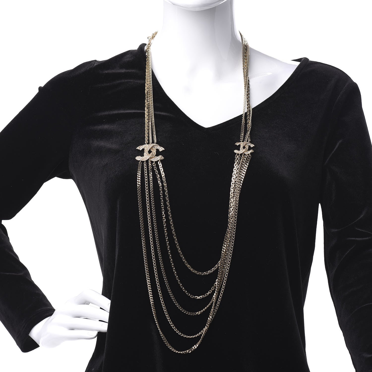 Chanel Crystal CC Multi Strand Chain Necklace Gold 2 of 6