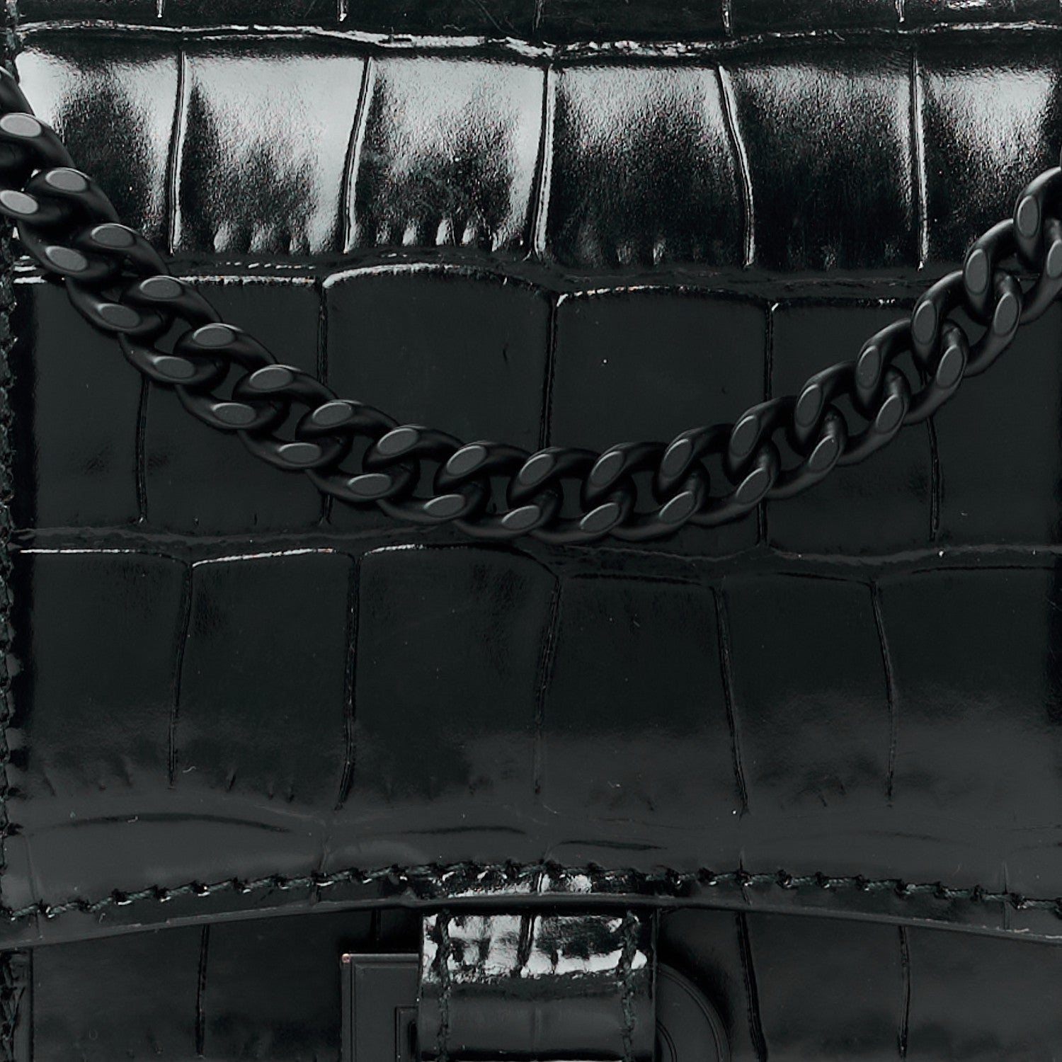 Balenciaga Shiny Calfskin Monochrome Crocodile Embossed Hourglass Wallet On Chain Black 9 of 11