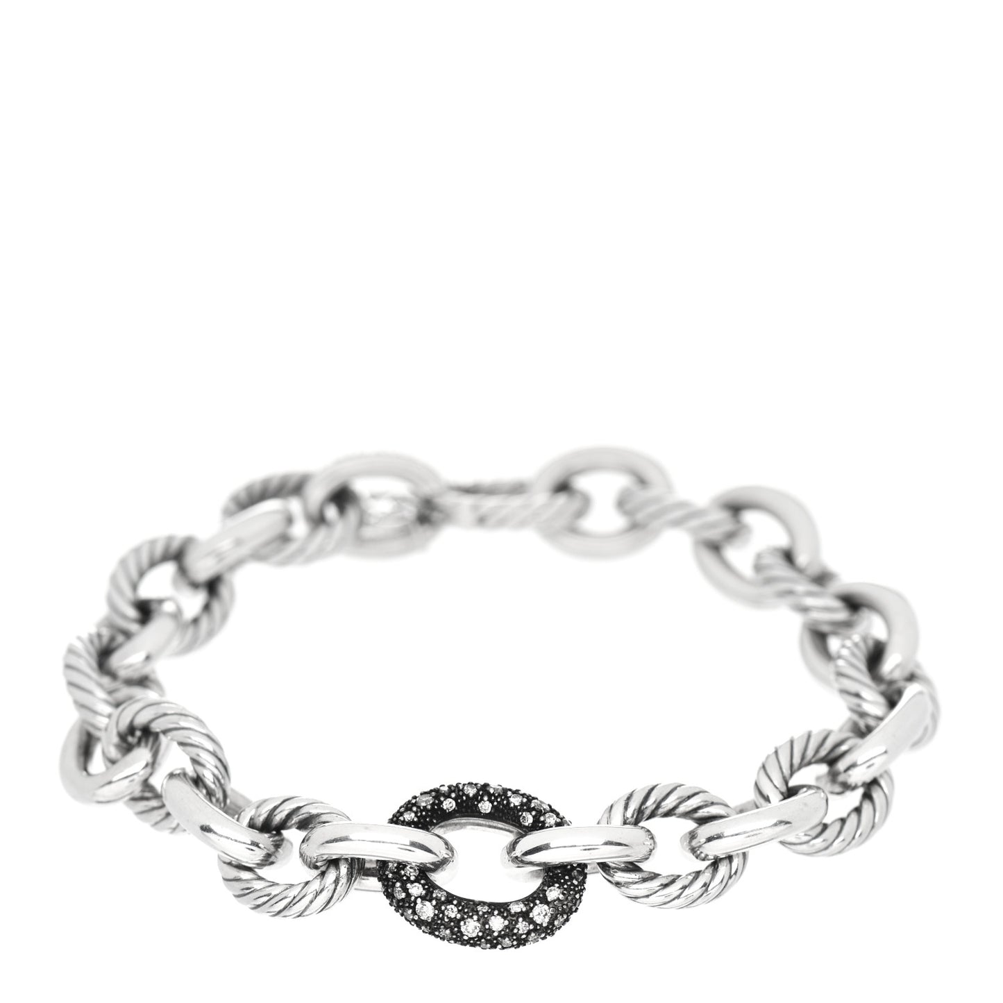 Sterling Silver Diamond 15mm Midnight Melange Oval Link Bracelet