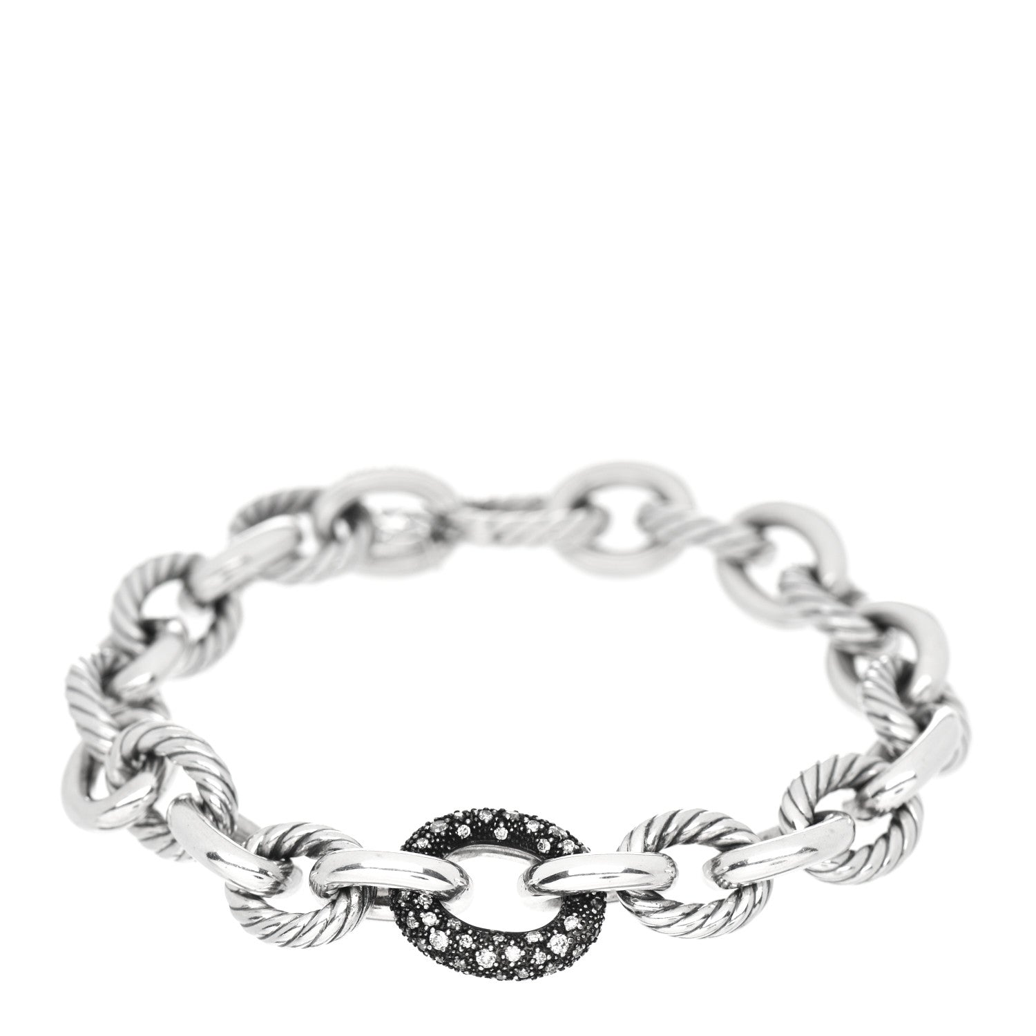David Yurman Sterling Silver Diamond 15mm Midnight Melange Oval Link Bracelet 1 of 4