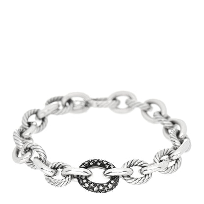 David Yurman Sterling Silver Diamond 15mm Midnight Melange Oval Link Bracelet 1 of 4