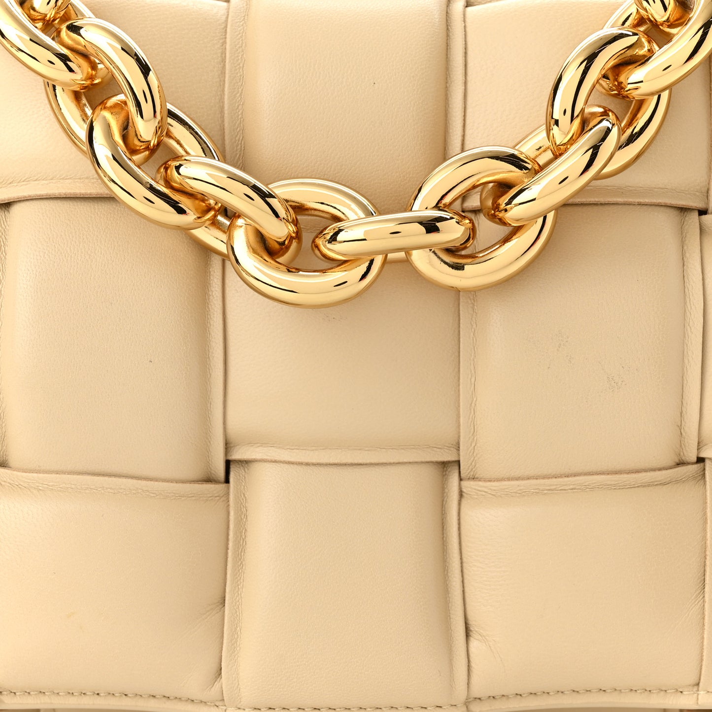 Lambskin Maxi Intreccio Padded Chain Cassette Crossbody Bag Porridge