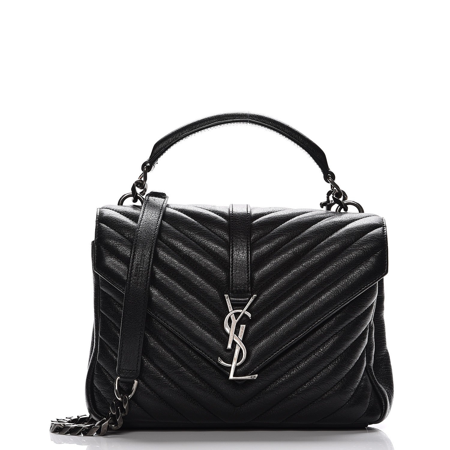 Saint Laurent Sheepskin Matelasse Chevron Monogram Medium College Bag Black 1 of 8