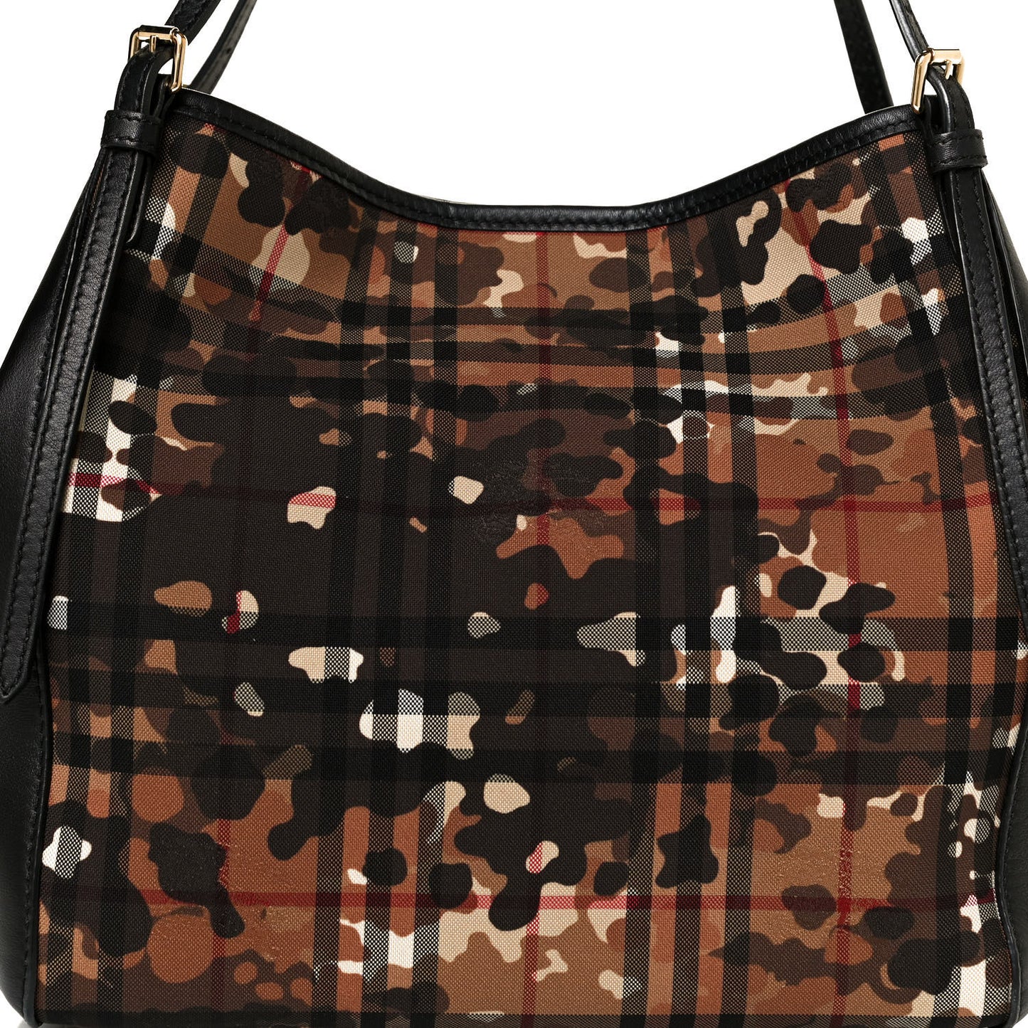 Nylon Calfskin Camouflage Check Small Canterbury Tote Black