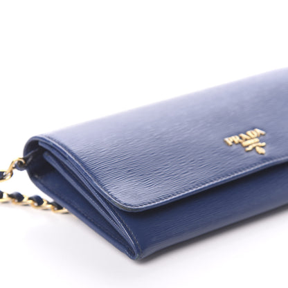 Prada Saffiano Metal Oro Chain Wallet Bleuette 9 of 10