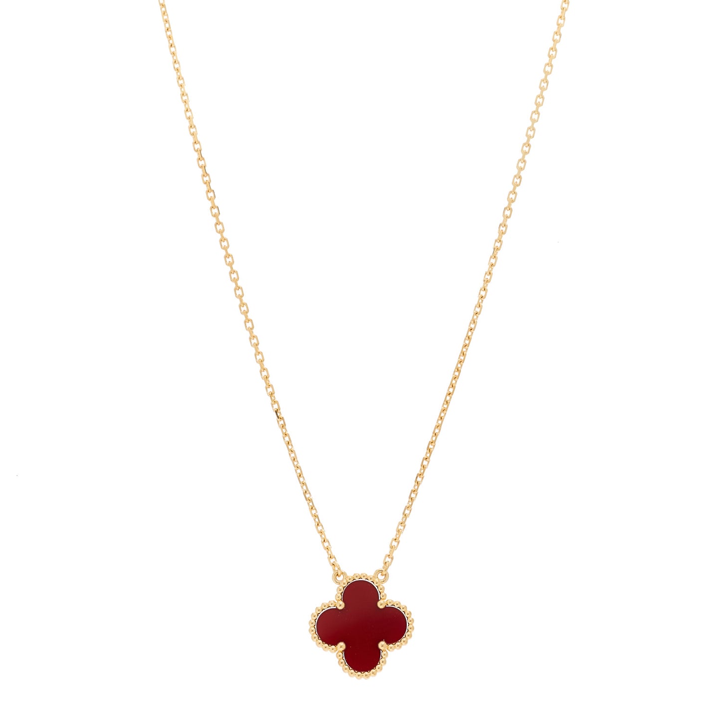 18K Yellow Gold Carnelian Vintage Alhambra Pendant Necklace