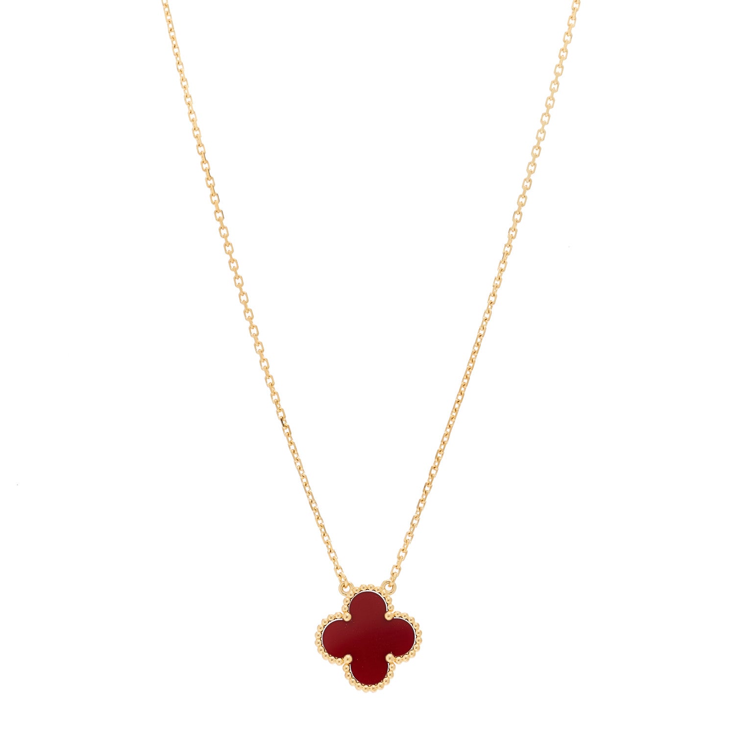 Van Cleef & Arpels 18K Yellow Gold Carnelian Vintage Alhambra Pendant Necklace 1 of 6