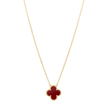 Van Cleef & Arpels 18K Yellow Gold Carnelian Vintage Alhambra Pendant Necklace 1 of 6