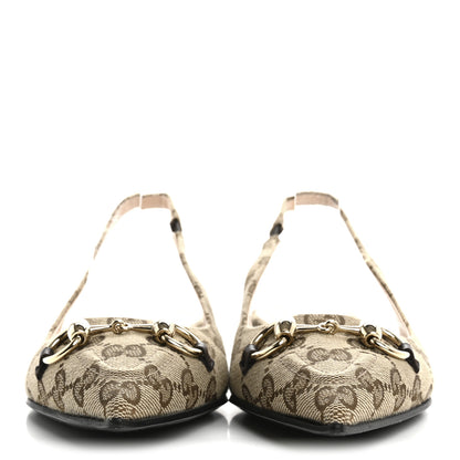 Gucci Monogram Horsebit Womens Slingback Ballet Flat 36.5 Beige Ebony Cocoa 3 of 14