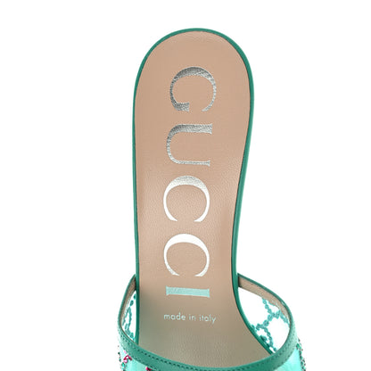 Gucci Tela Retino Nappa Crystal GG Monogram Square G 95mm Slide Sandals 37 Turquoise 7 of 8