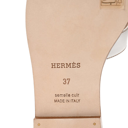 Hermes Box Calfskin Oran Sandals 37 White 6 of 8