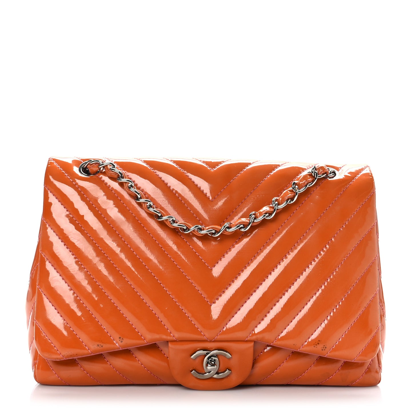 Patent Chevron Quilted Jumbo Single Flap Pink