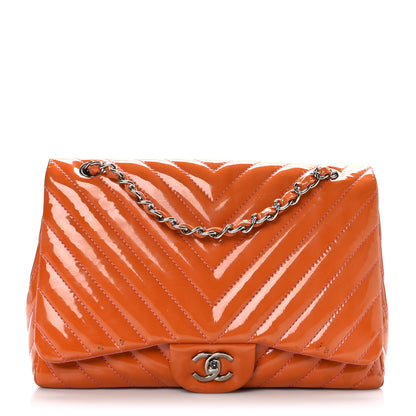 Chanel Patent Chevron Quilted Jumbo Single Flap Pink 1 of 11