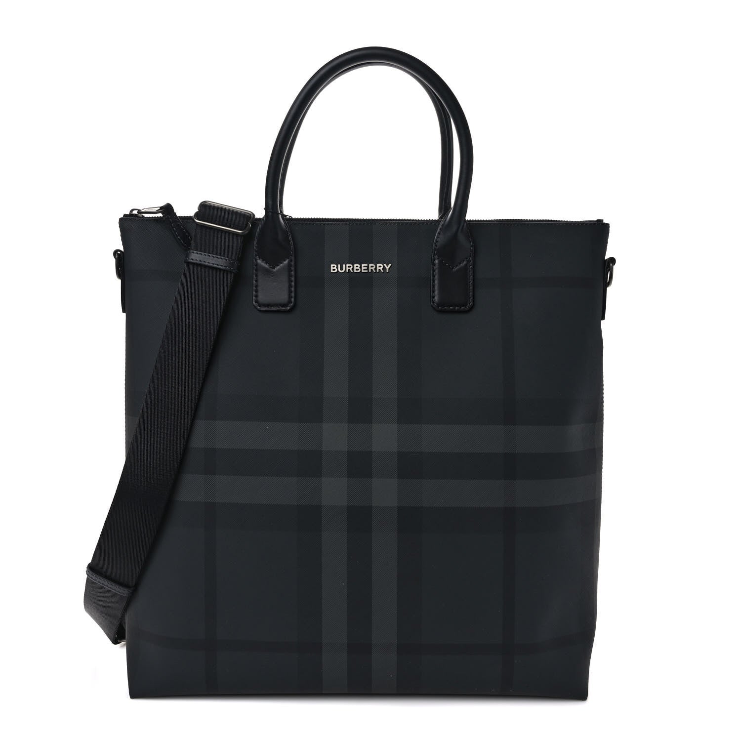 Burberry E-Canvas Check Stirling Tote Charcoal 1 of 10