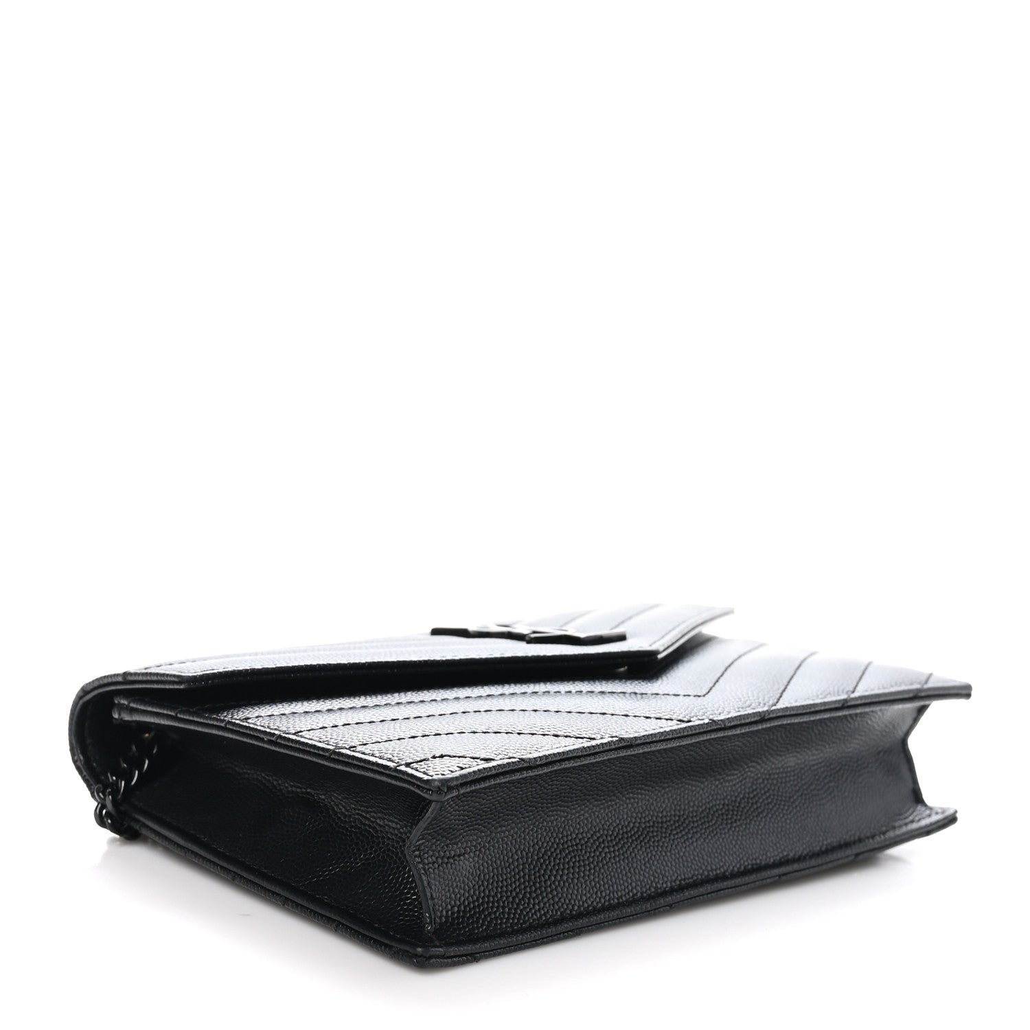 Saint Laurent Grain De Poudre Matelasse Chevron Monogram Monochrome Envelope Chain Wallet Black 4 of 9