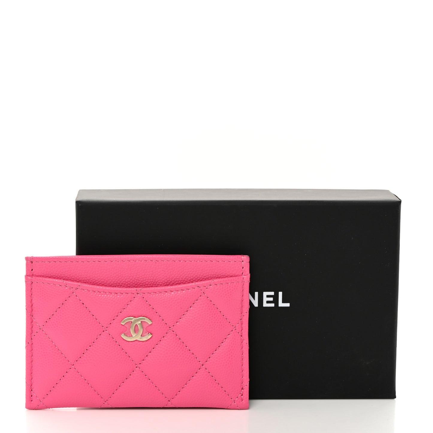 Caviar Quilted Card Holder Dark Pink