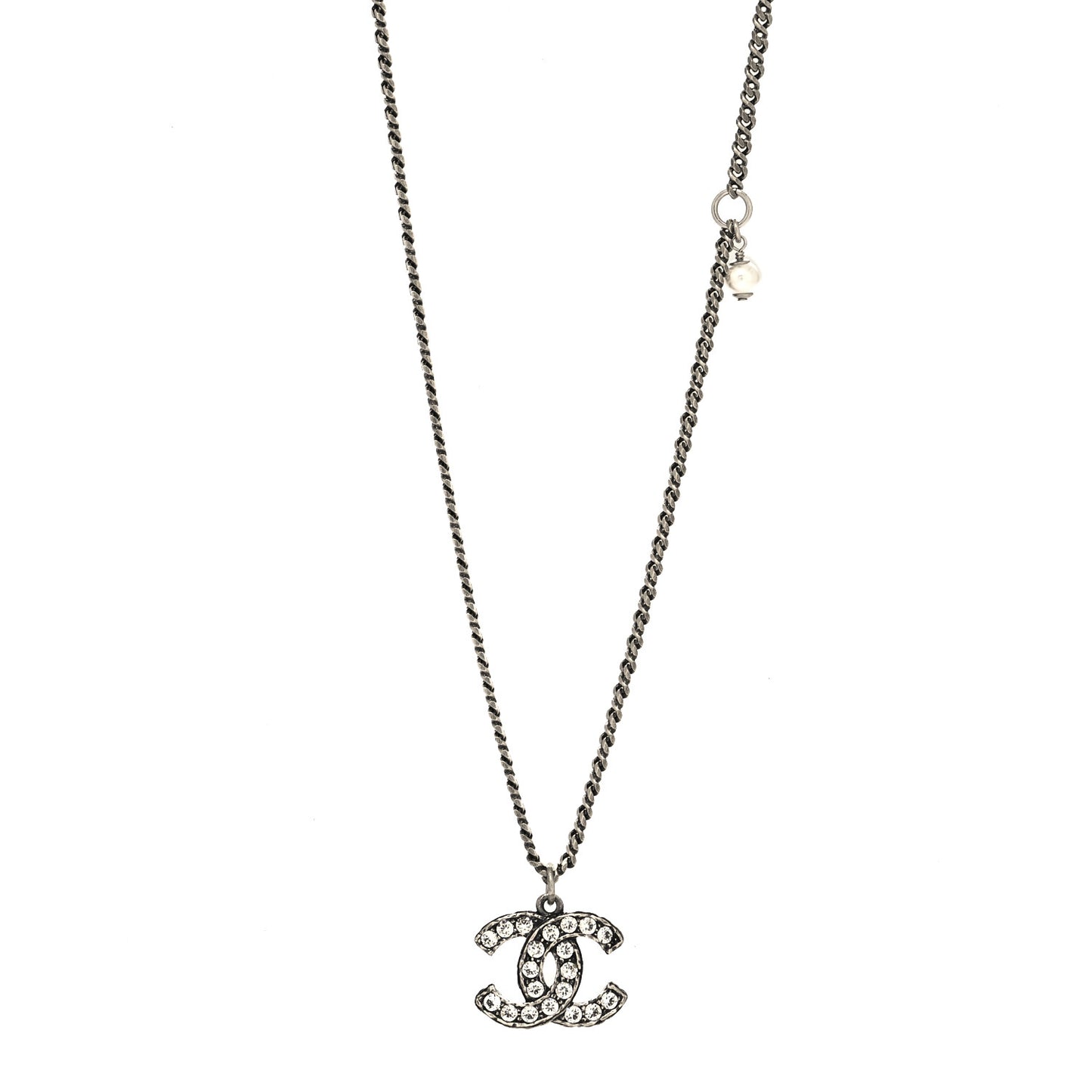 Ruthenium Crystal Pearl CC Pendant Necklace