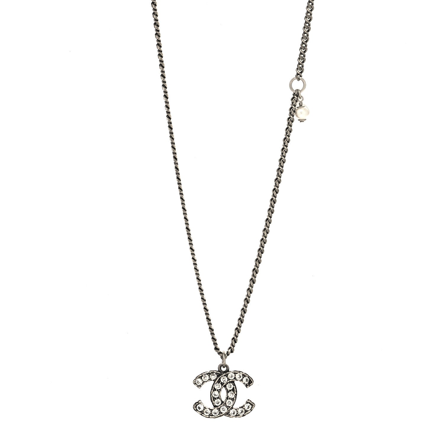 Chanel Ruthenium Crystal Pearl CC Pendant Necklace 2 of 5