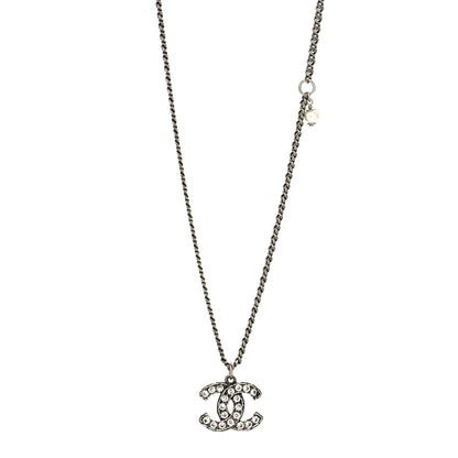 Chanel Ruthenium Crystal Pearl CC Pendant Necklace 2 of 5