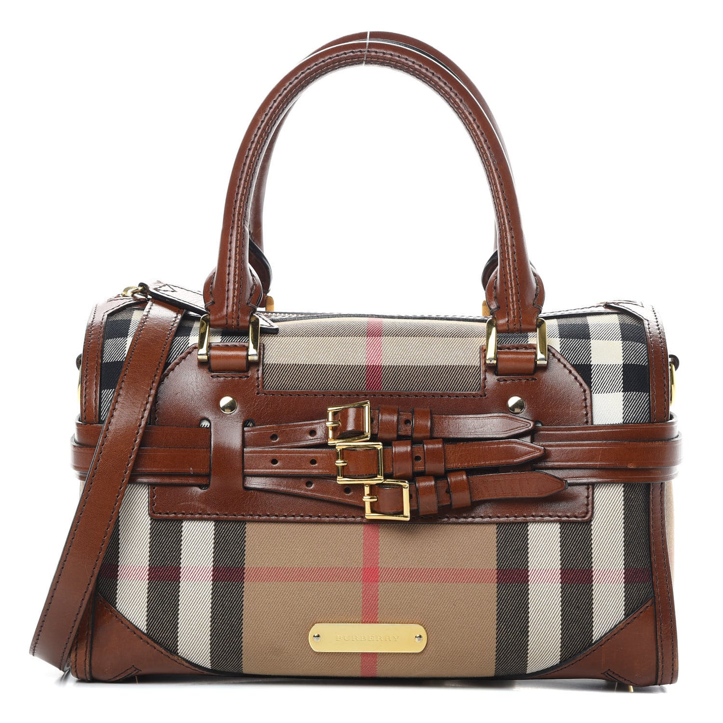 House Check Bridle Calfskin Medium Alchester Bowling Bag Dark Tan