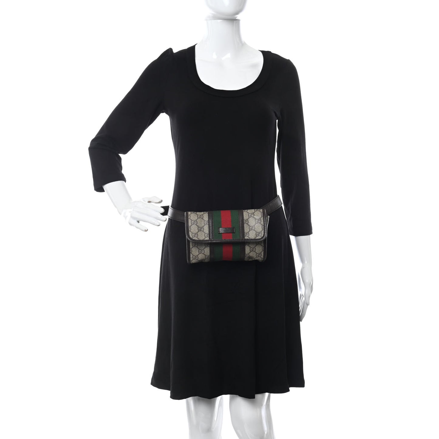 GG Monogram Plus Web Belt Bag Dark Brown