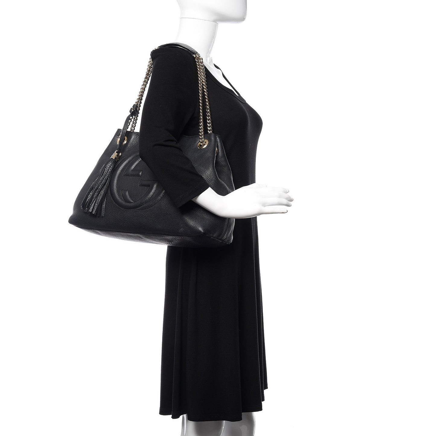 Pebbled Calfskin Medium Soho Chain Shoulder Bag Black